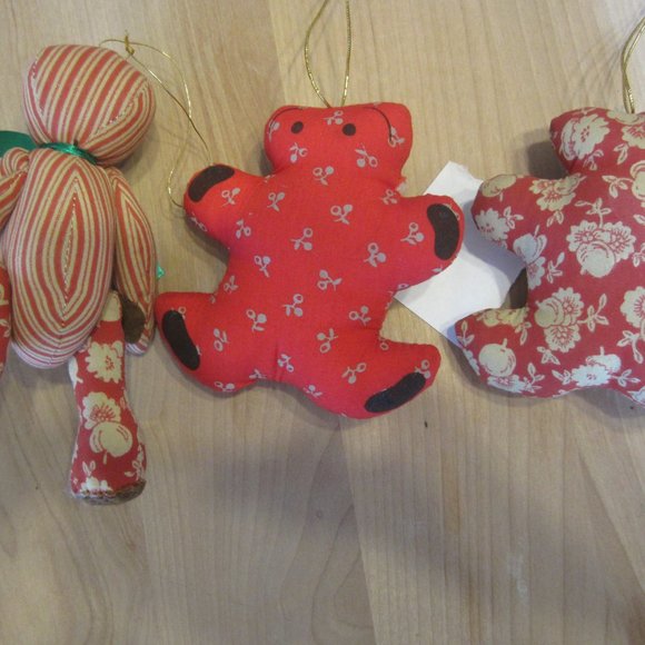 VTG 80'S KURT ADLER HONEY BEARS ORNAMENTS, CALICO FABRIC ORNAMENTS, SET OF 3, RU - Picture 2 of 10